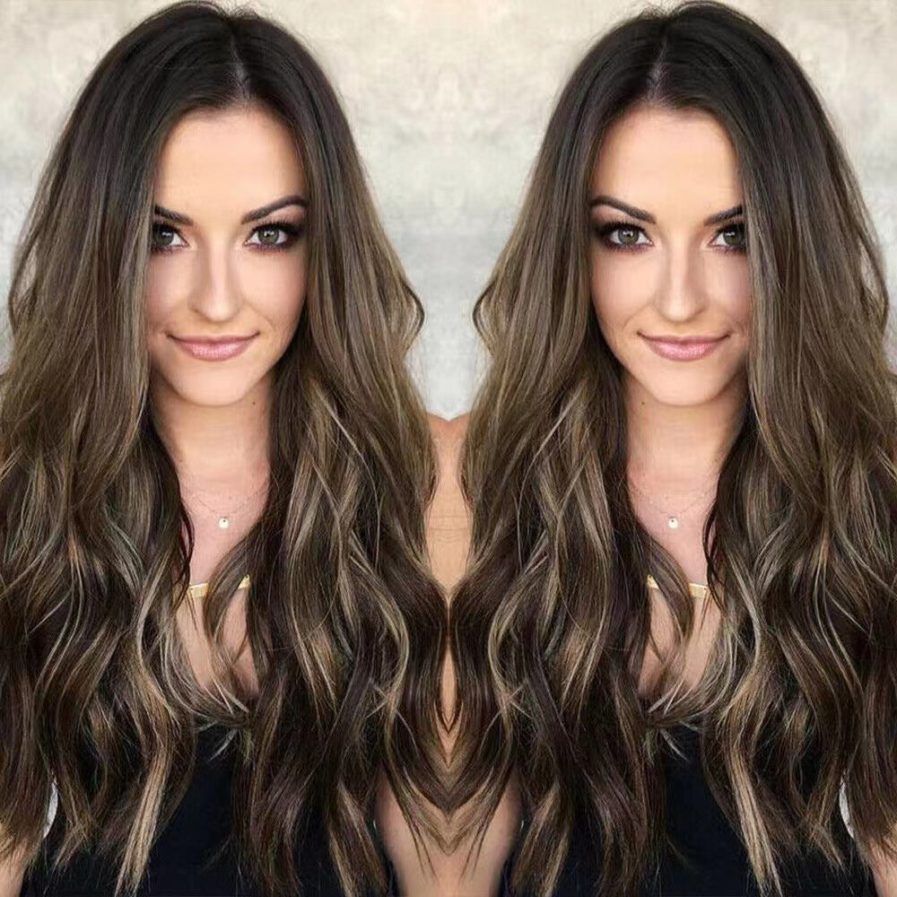 Female Black Brown Color Curly Hair Rose Wig Long Curls