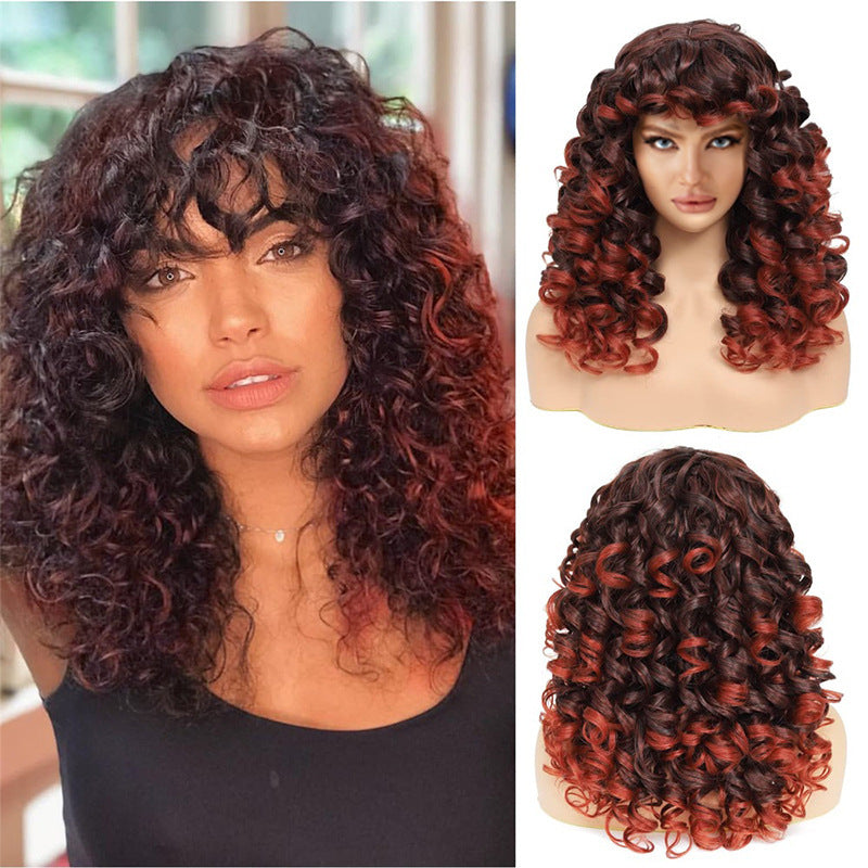 Women's African Small Volume Fiber Fluffy Short Wig Long Curls