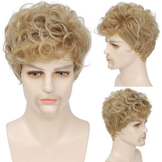 Men's Handsome Mechanism Rose Net Chemical Fiber Wig Short Straight Hair