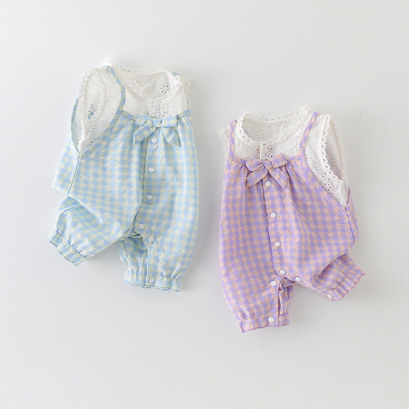 Children's Vest Summer Western Style Plaid Sling Jumpsuit, Climbing Suit