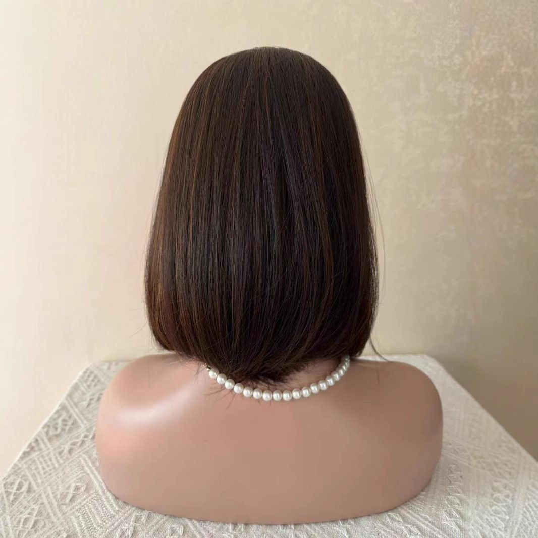 Women's Inner Buckle Hairpiece With Brown Black Wig Short Straight Hair