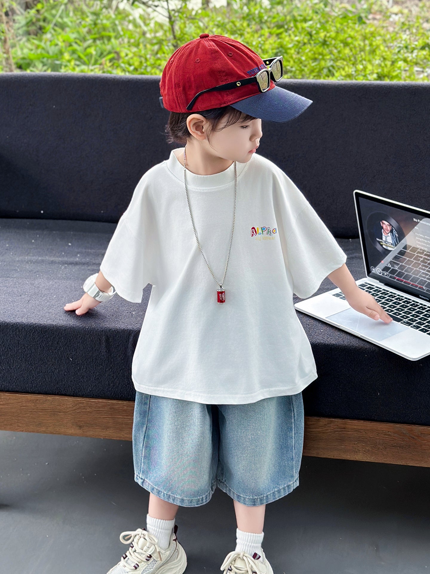 Children's Summer Korean Fashionable Cool Short-sleeved Jeans Two-piece Children's Suit