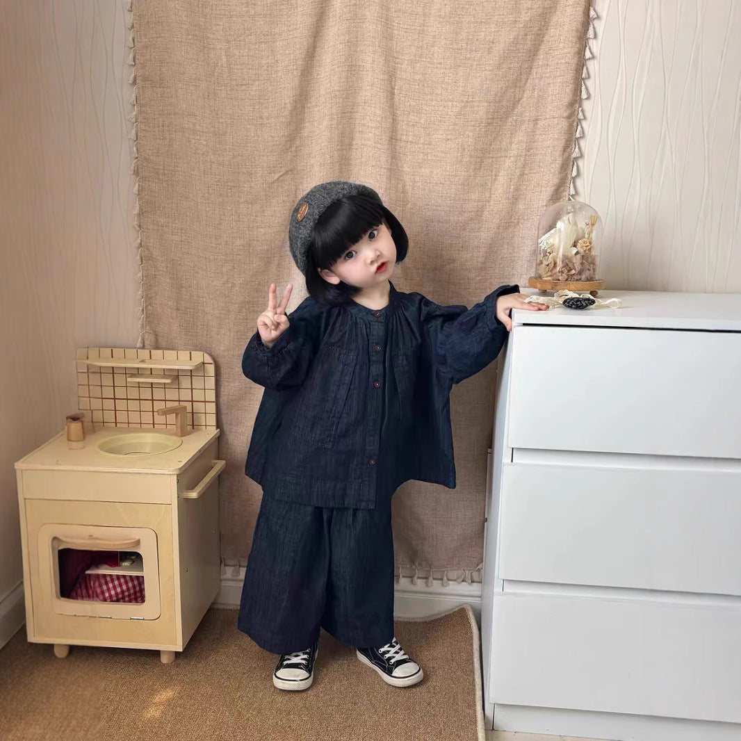 Children's Stylish Korean Mori Denim Shirt Jacket Children's Suit