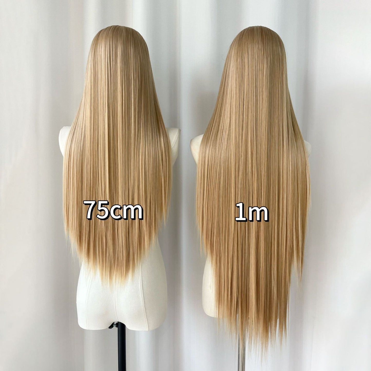 White Gold Color Large Area Hand Crochet Forehead Lace Female Long Straight Wig