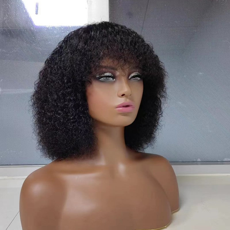 Brazilian Fringe Bangs Curly Bob Density Real Hair Wig