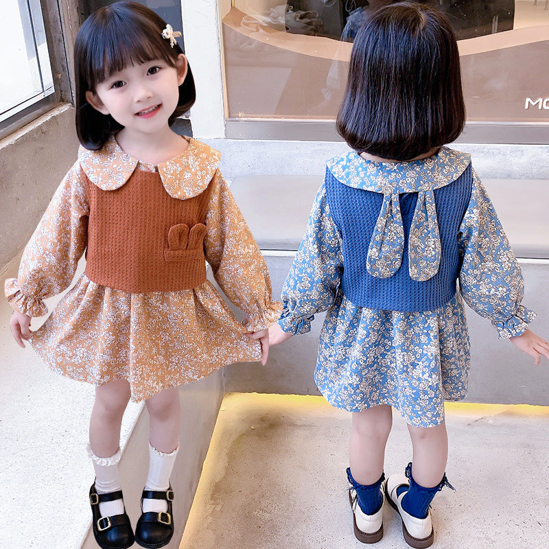 Children's Wool Vest Rabbit Ears Cotton Dress Little Two Children's Suit