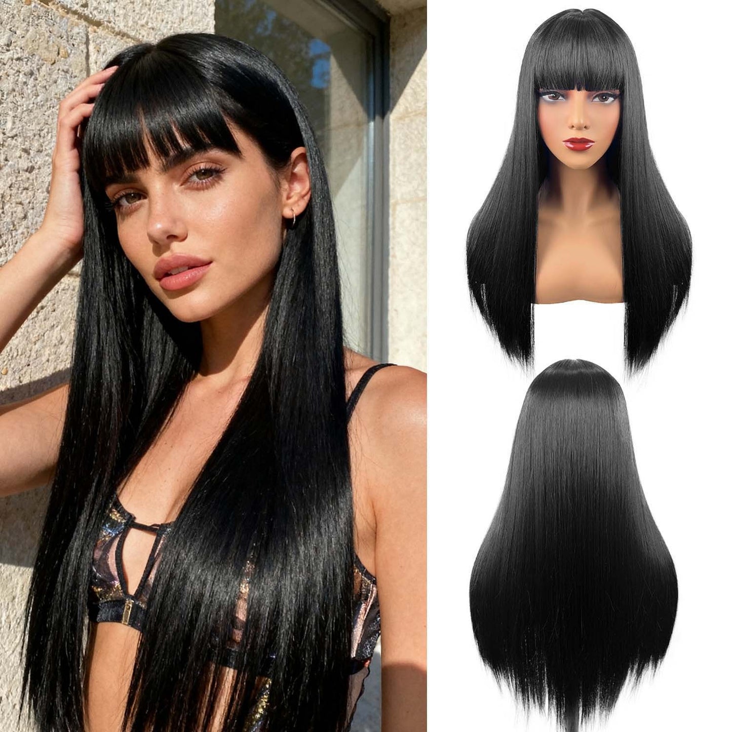 Fashion With Bangs Black Hair Synthetic Long Straight Wig