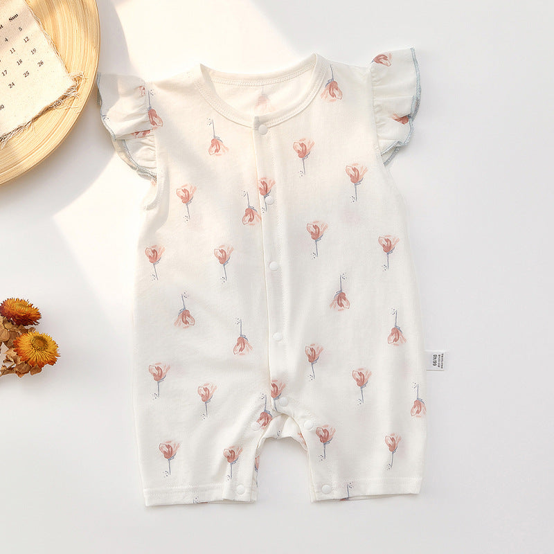 Summer Short Sleeve Thin Pure Cotton Rompers Pajamas Jumpsuit, Climbing Suit