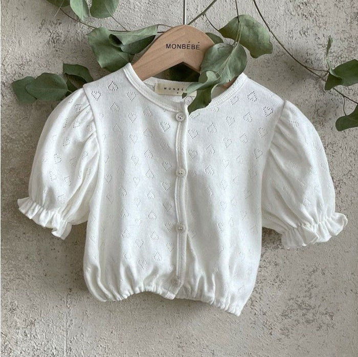 Children's Clothing Hollow Love Puff Sleeve Top Summer Born Lightweight Sun Children's Shirt