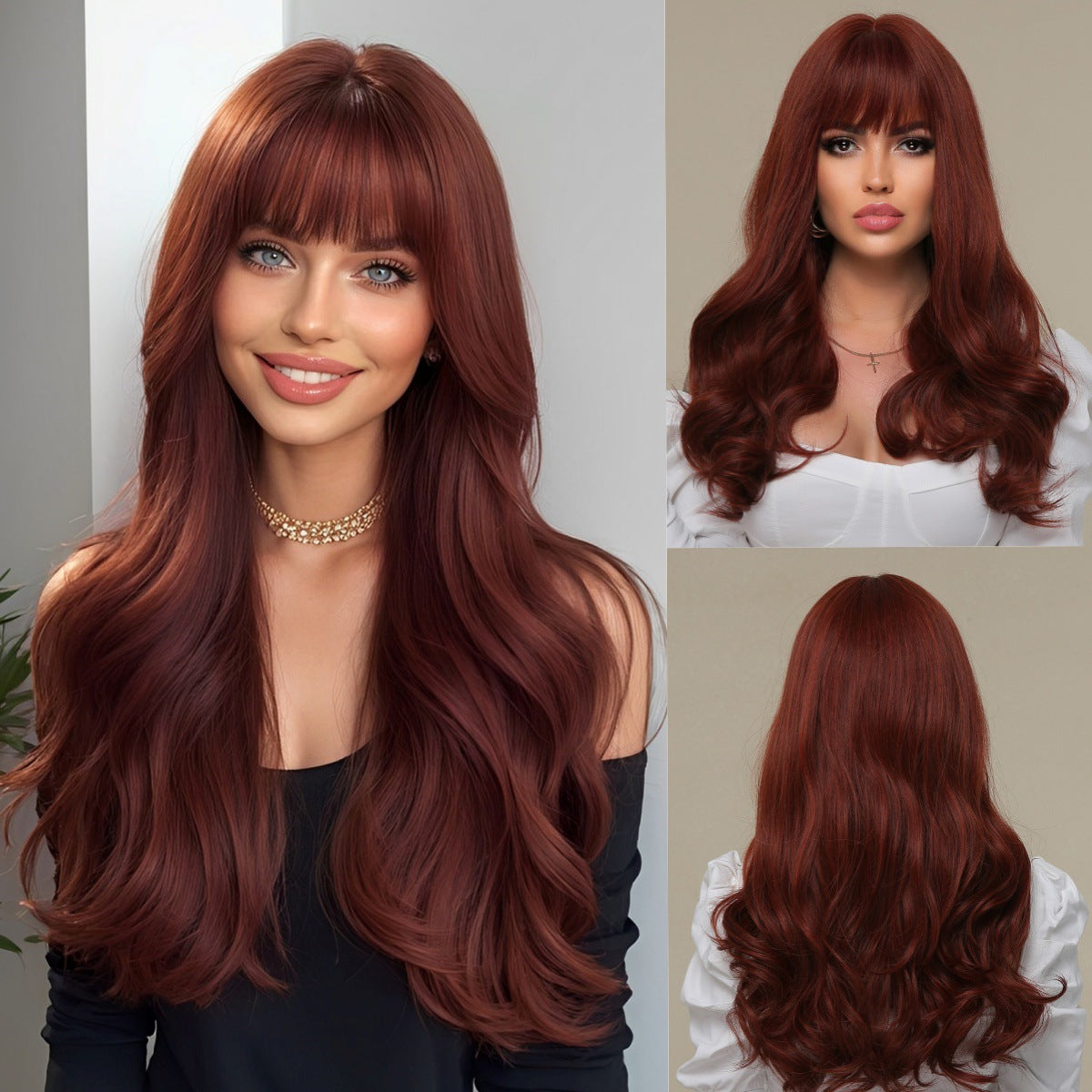 Women's Fashionable Vigorous Bangs Gradient Golden Water Ripple Curly Wig Long Curls