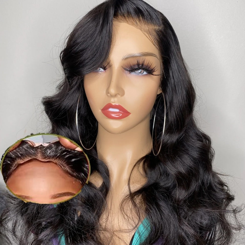 Slouchy Lace Front Black Synthetic Hair Wig Long Curls