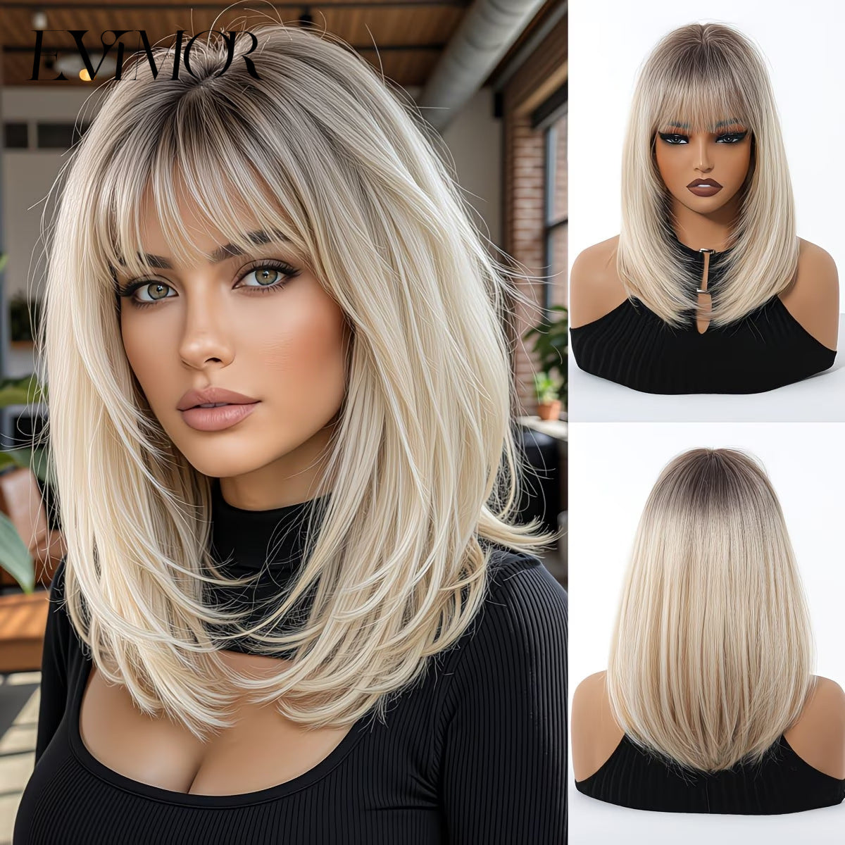 Female Bangs Gradient Gray Chemical Fiber Wig Short Straight Hair