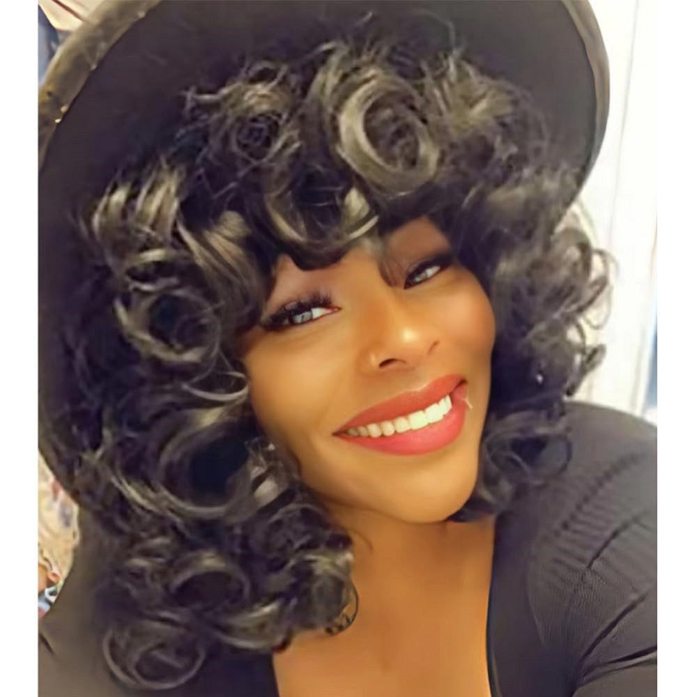 Wigs With Small Black Afro Fluffy Chemical Fiber Head Wig Short Curly Hair