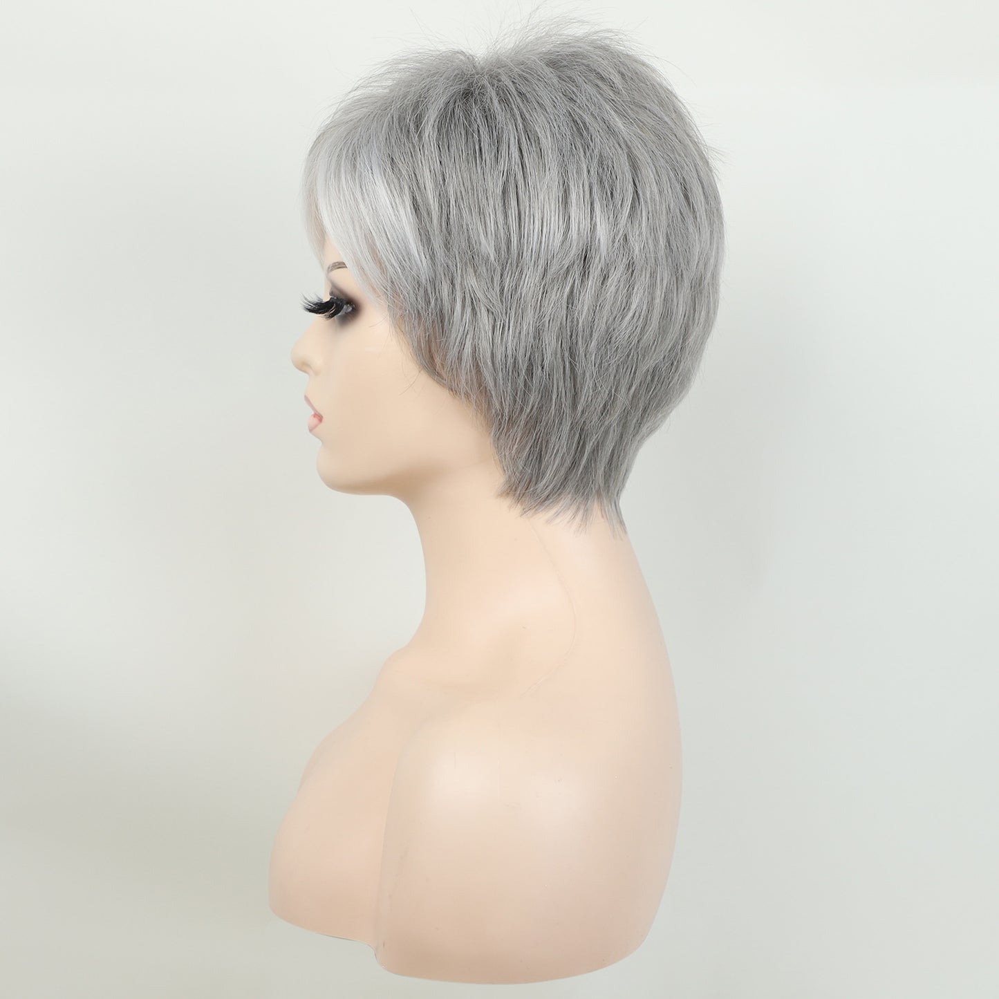 Women's Fashion Gray Mechanism Chemical Fiber Female Full Wig Short Curly Hair