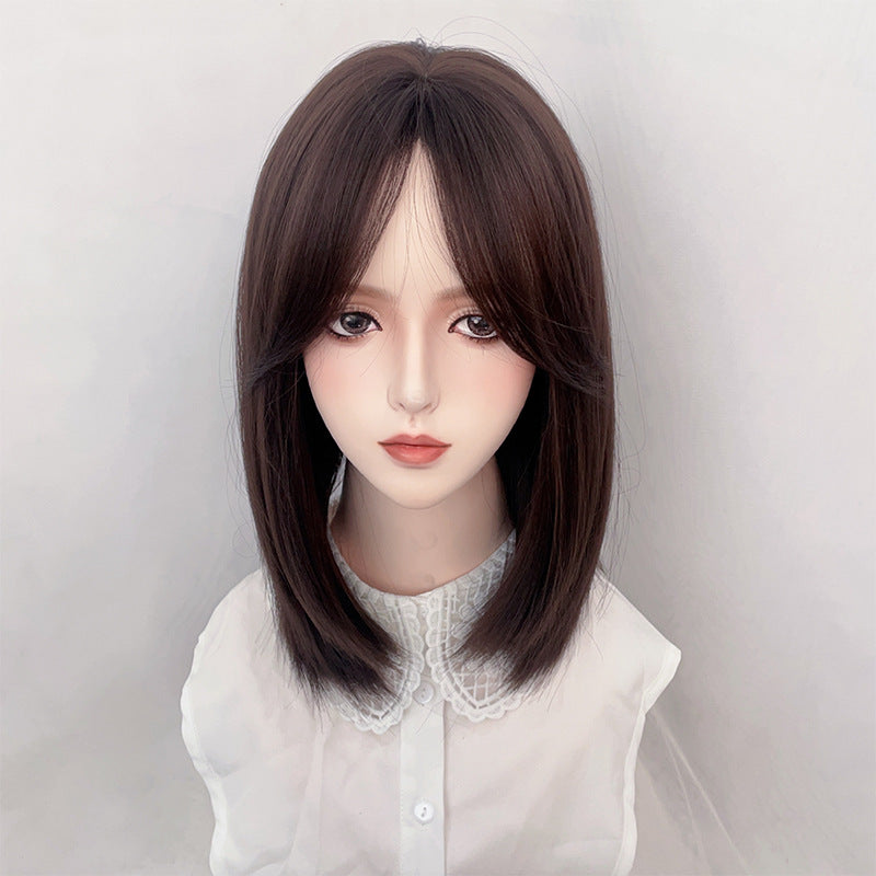Women's Medium Fashion Natural Long Collarbone Length Wig Short Straight Hair