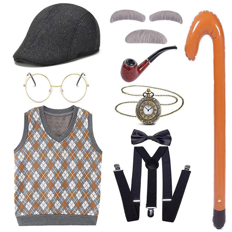 Children's Grandpa Vest Clothing School Day Old Beard Cos Wig
