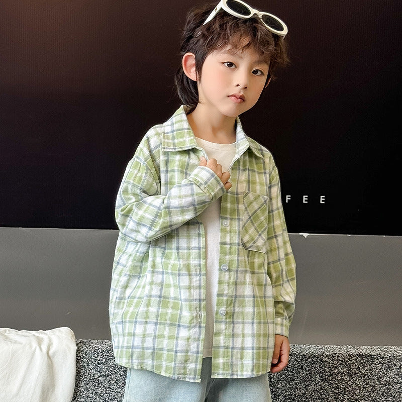 Long Sleeve Medium Big Handsome Fashionable Top Boy Leisure Children's Shirt