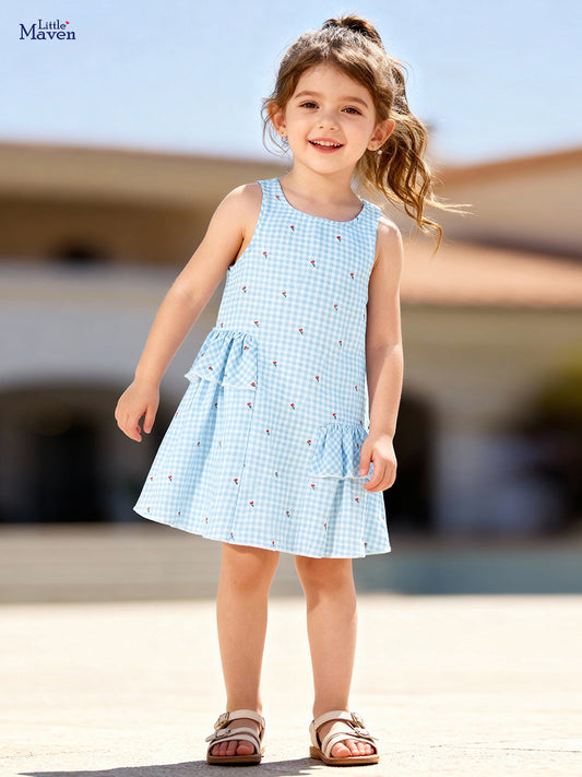 Children's Summer Sleeveless Sundress Cute Plaid Shirt Children's Dress
