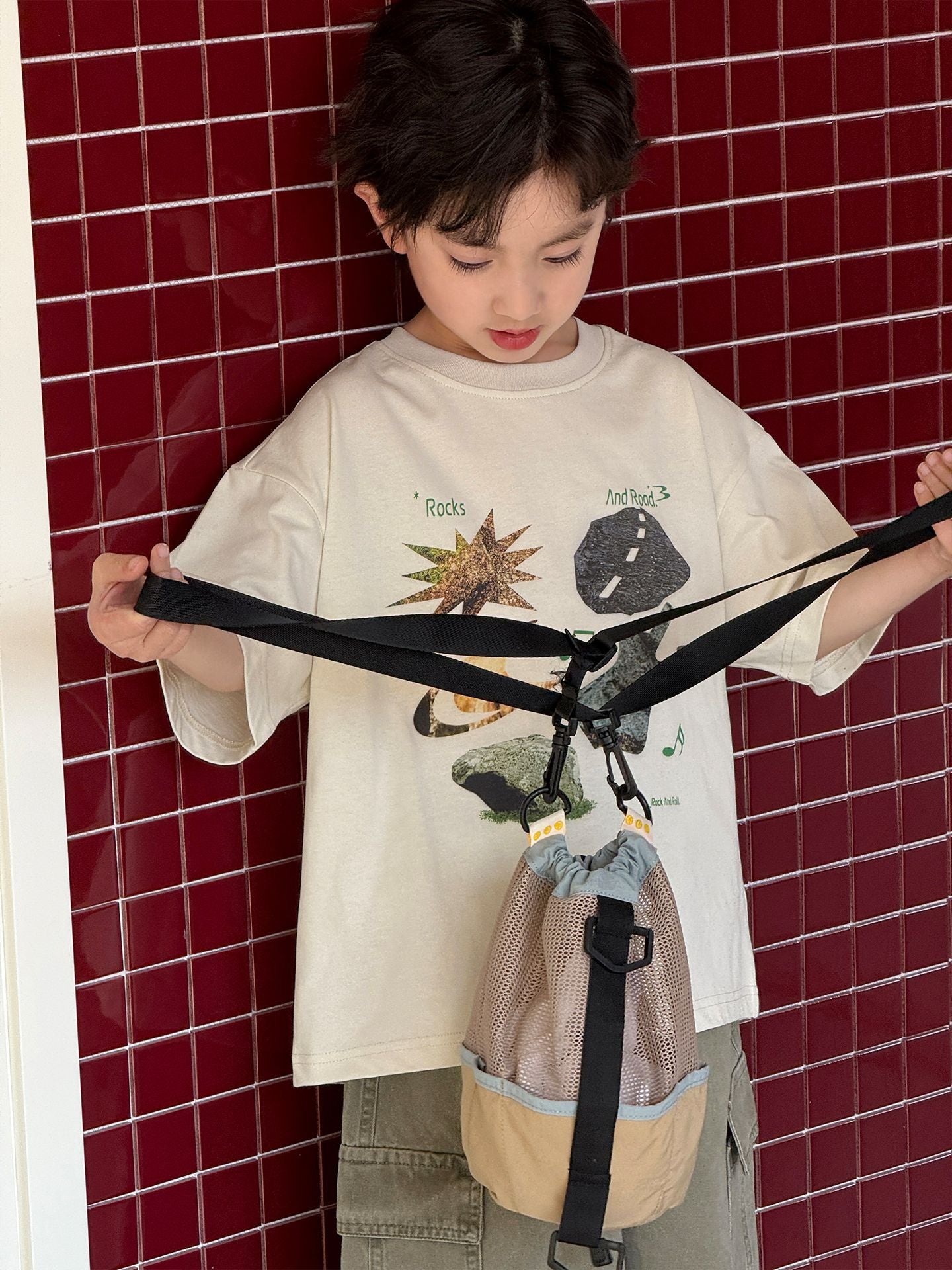 Children's Shirt Style Printed Round Neck Pullover Leisure Boys Loose Short Children's T-shirt