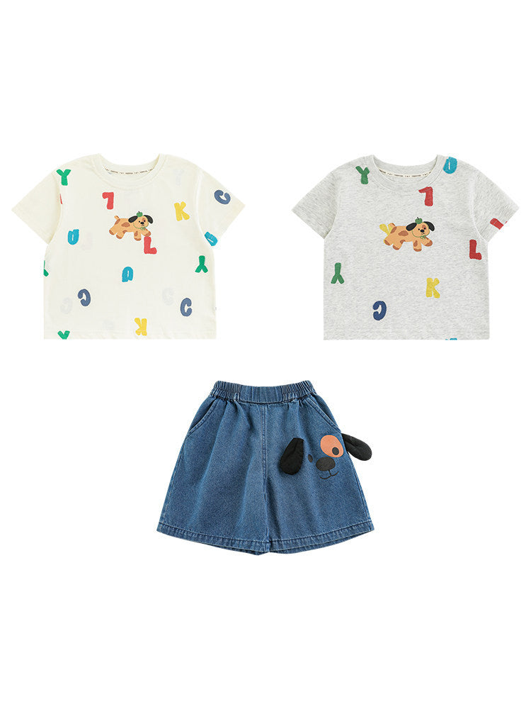 Round Neck Short Sleeve T-shirt Loose Children's Suit