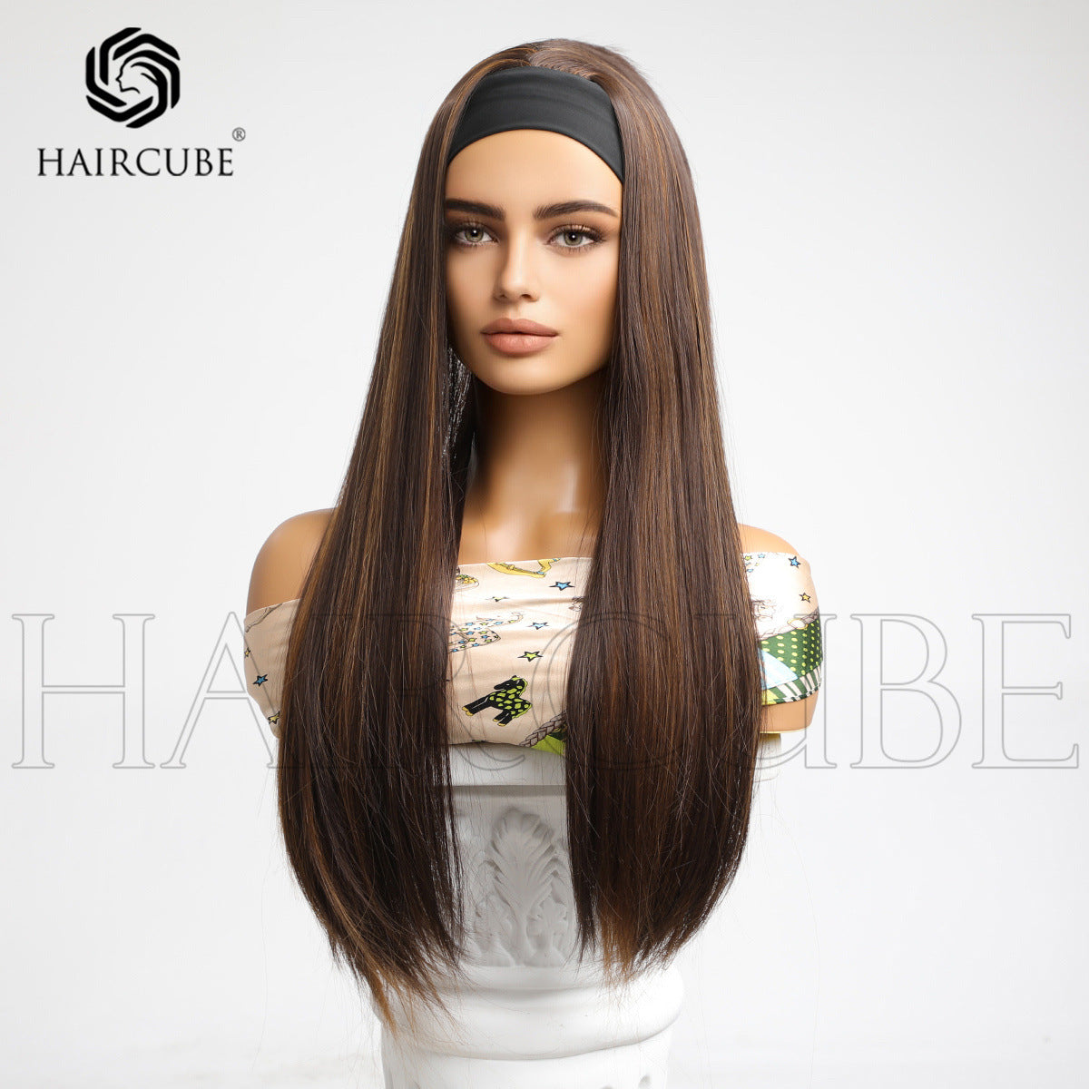 Stylish Beautiful Hair Band Mixed Brown Long Straight Wig