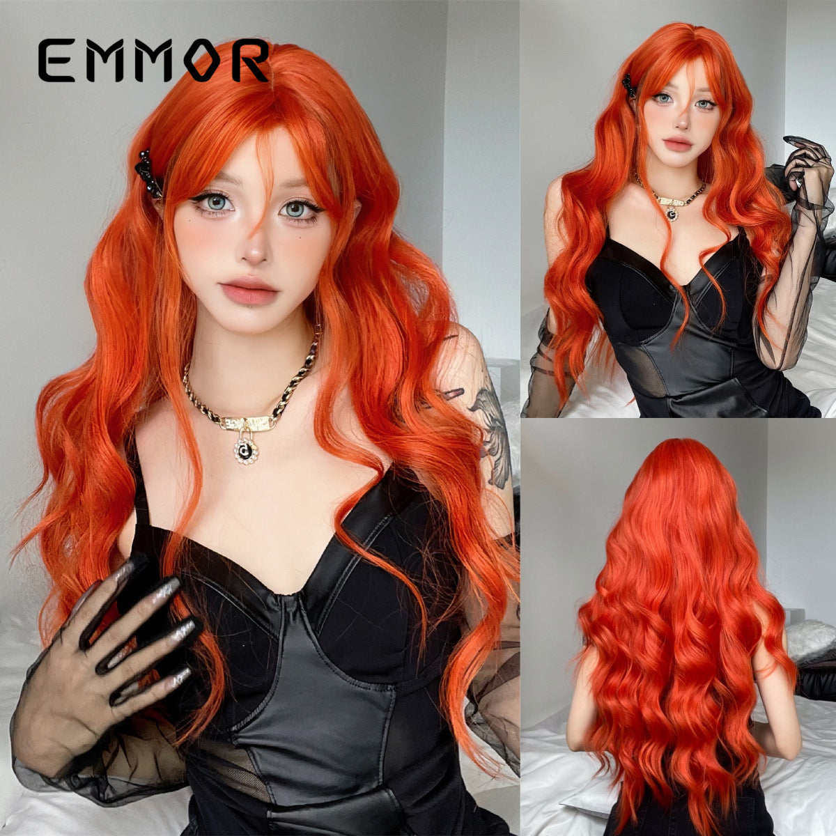 Red Gradient Bangs Big Wave Curly Wig Long Curls