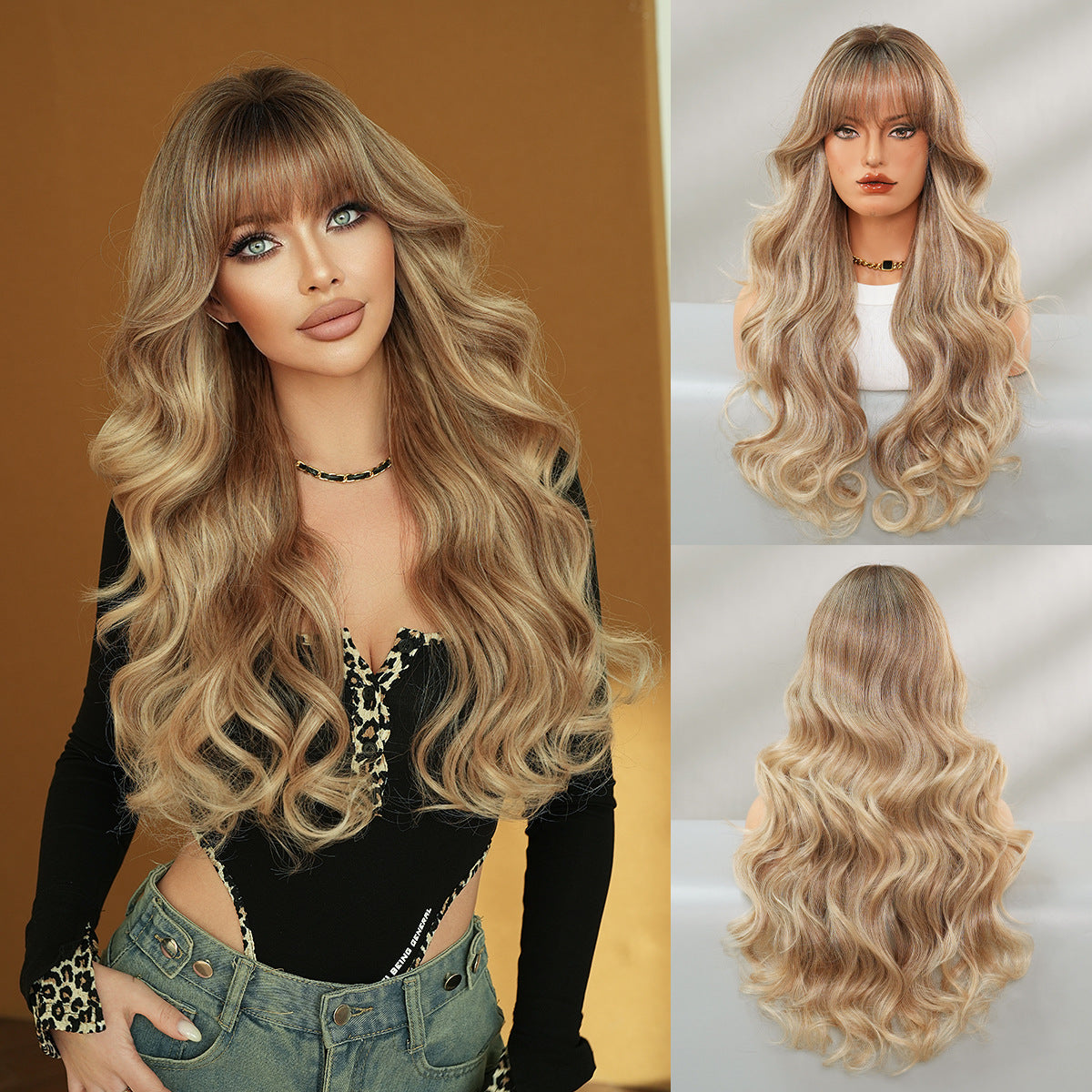 Gradient Female Head Dyed Hair Natural Curly Big Wave Air Wig Long Curls
