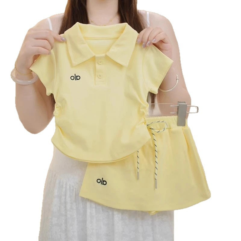 Casual Solid Color Skirt Collar Short Sleeves Children's Suit