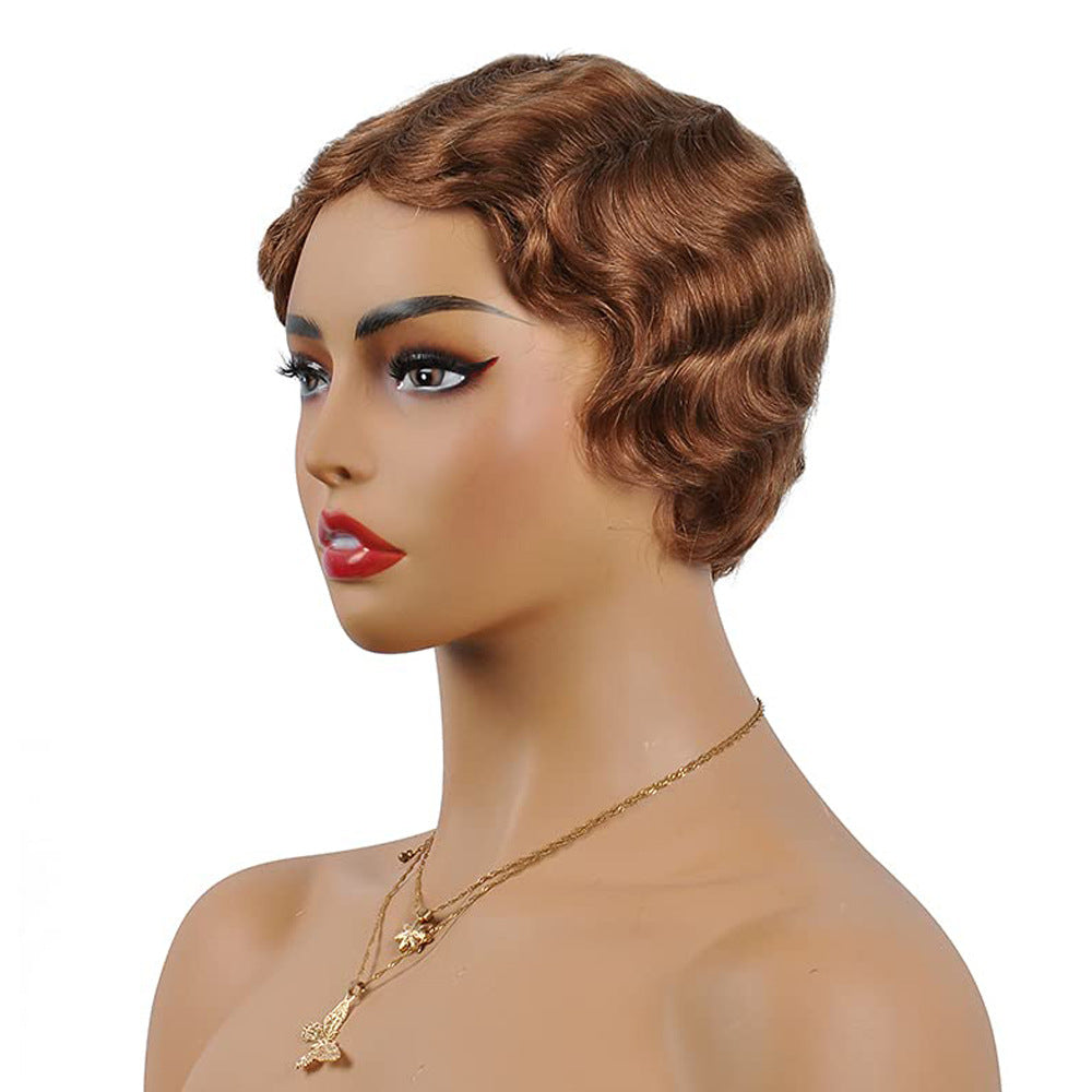 Mechanism Short Human Vintage Head Water Ripple Real Hair Wig