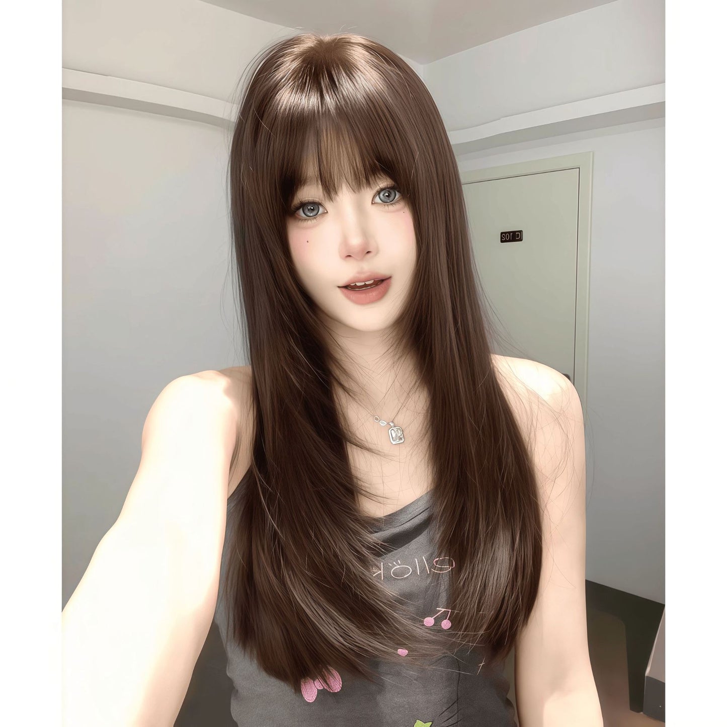 Increase Volume Fluffy High Skull Top Summer Light Black Long Wig
