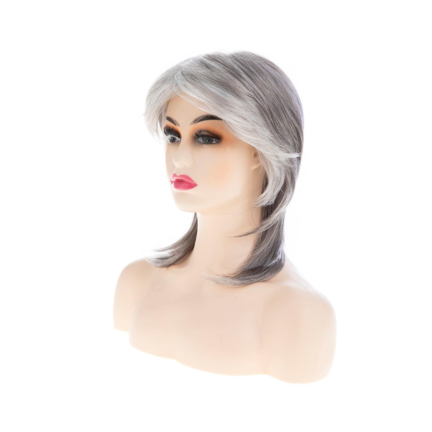 Grandma Gray White Anchovy Head Fashion Chemical Fiber Wig Short Straight Hair