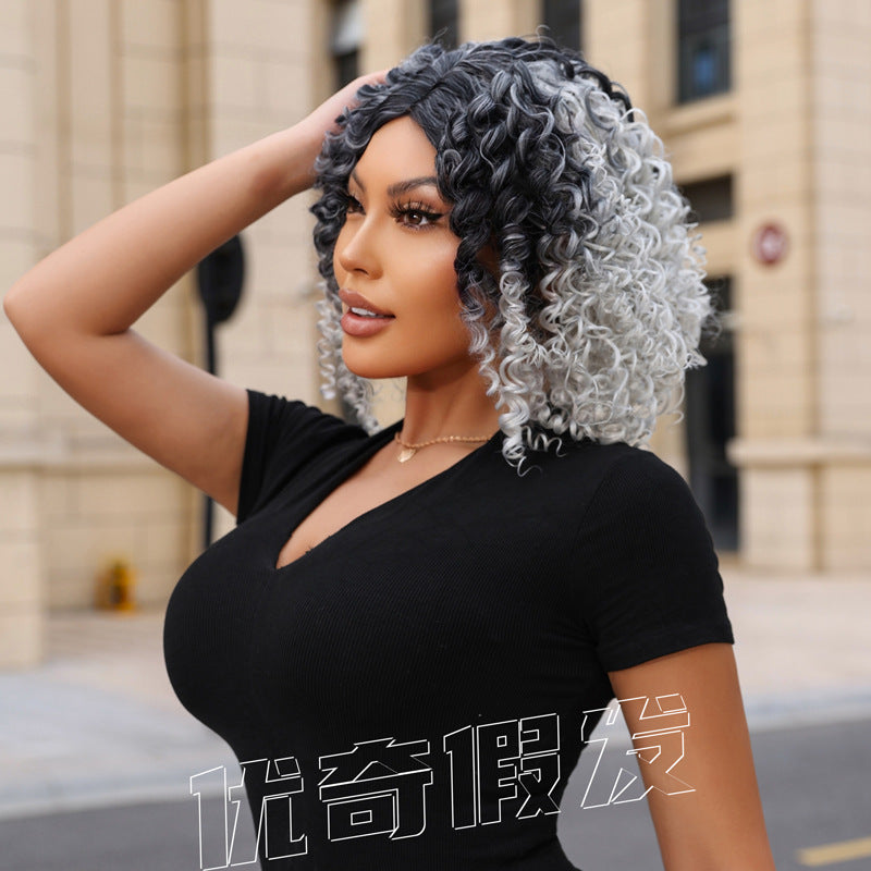 Women's Bangs Highlights Gradient Mixed Color Wig Short Curly Hair