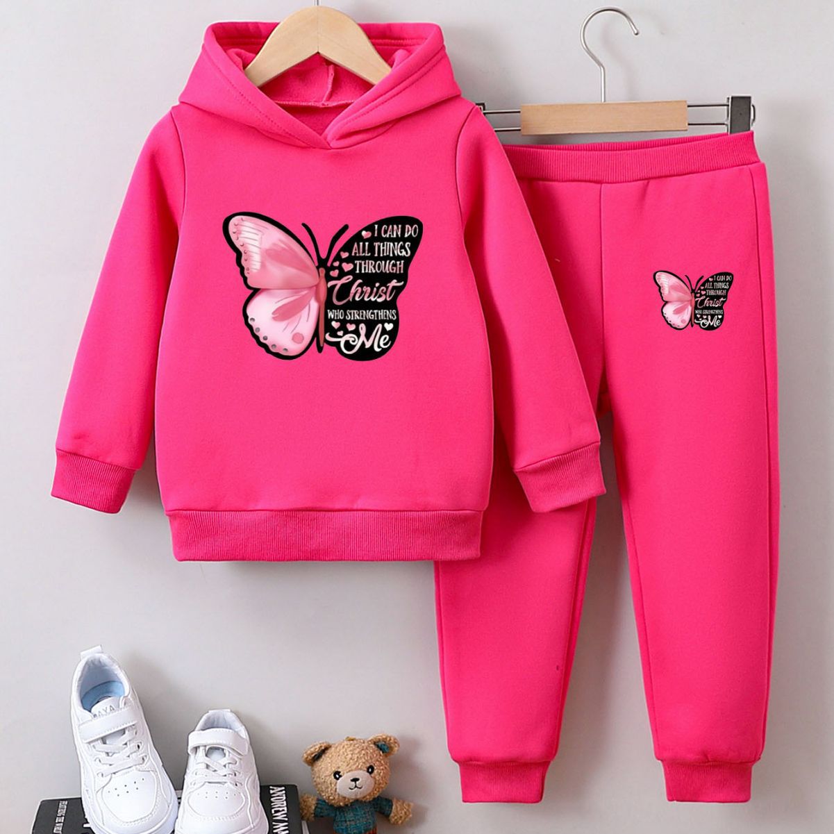 Children's Fashion Sweater Two-piece Cartoon Cute Brushed Butterflies Children's Suit