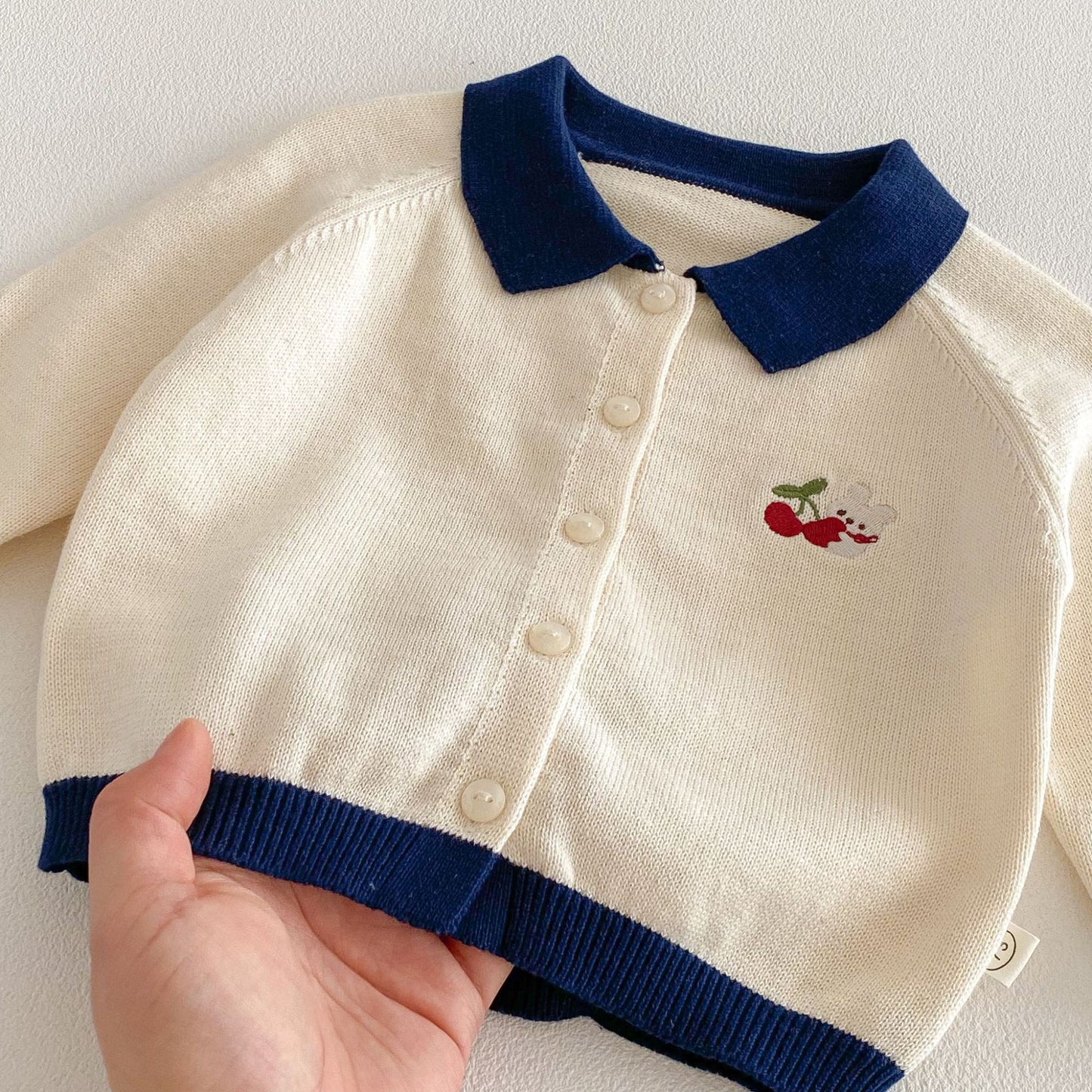 Preppy Style Spring Cherry Sweater Cardigan Skirt Two-piece Children's Suit