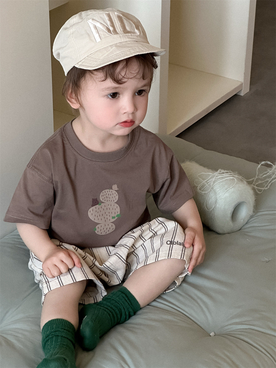 Children's Short-sleeved T-shirt Thin Clothing Korean Style Striped Children's Suit