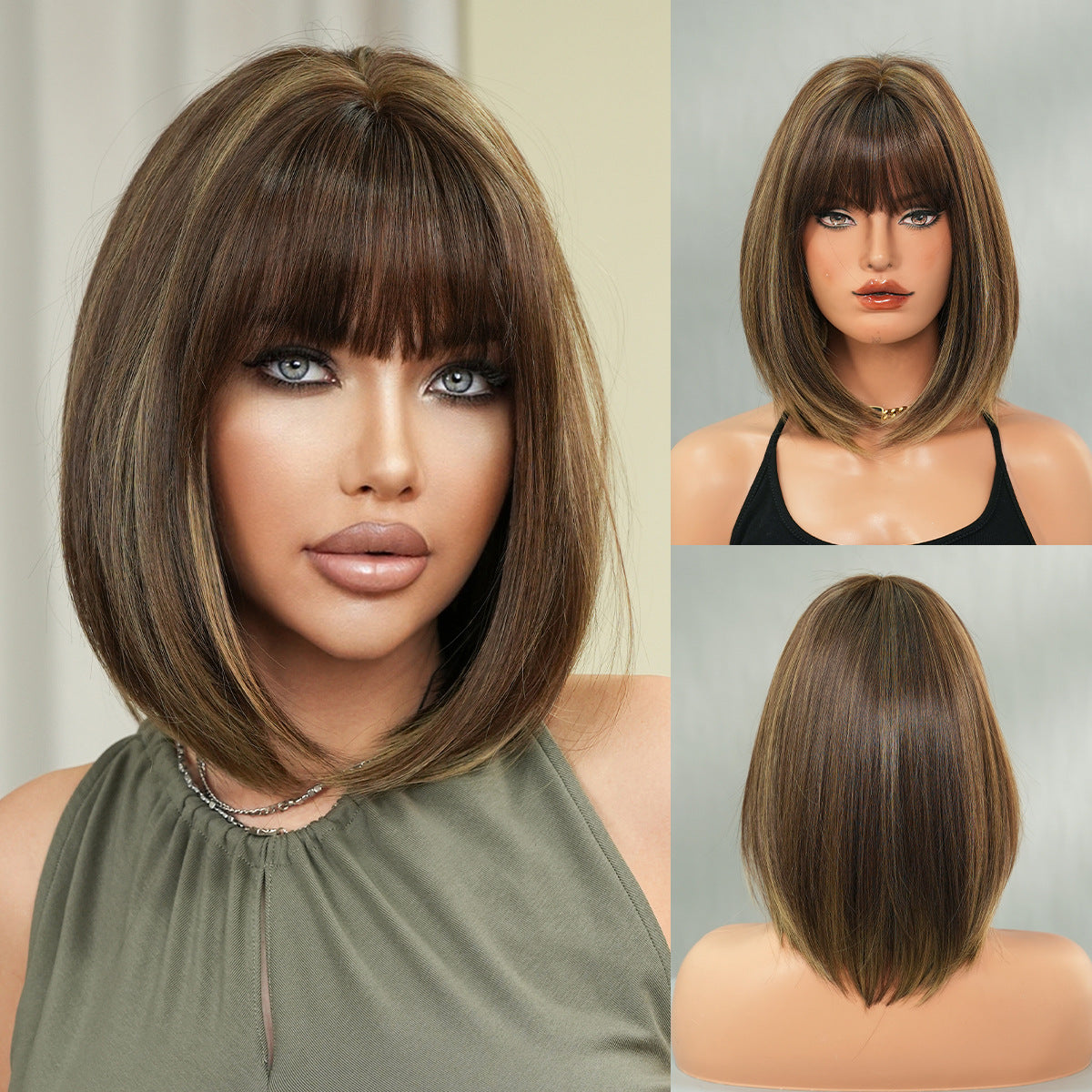 Women's Bangs Tea Brown Dyed Beige Fashion Headgear Inner Wig Short Straight Hair