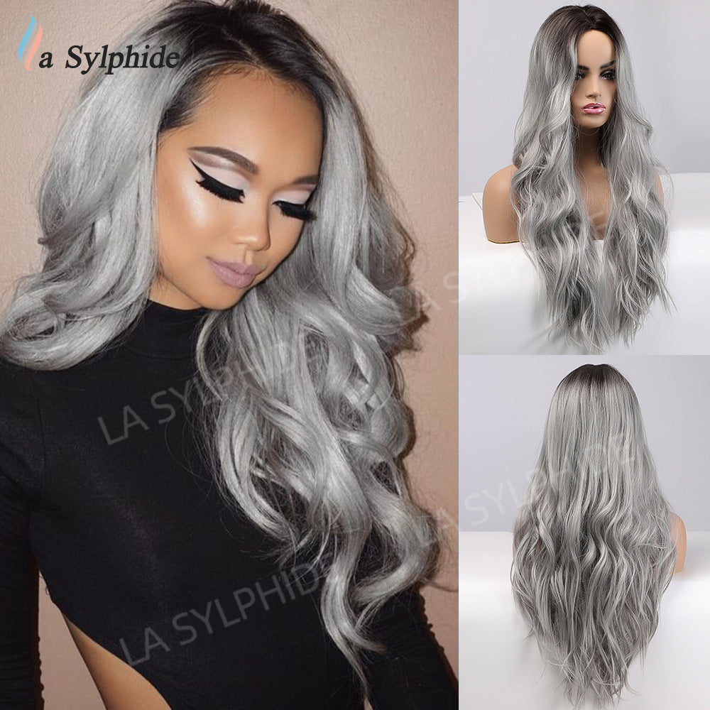 Women's Long Mid-length Big Wave Curly Without Bangs Temperament Face Real Hair Wig