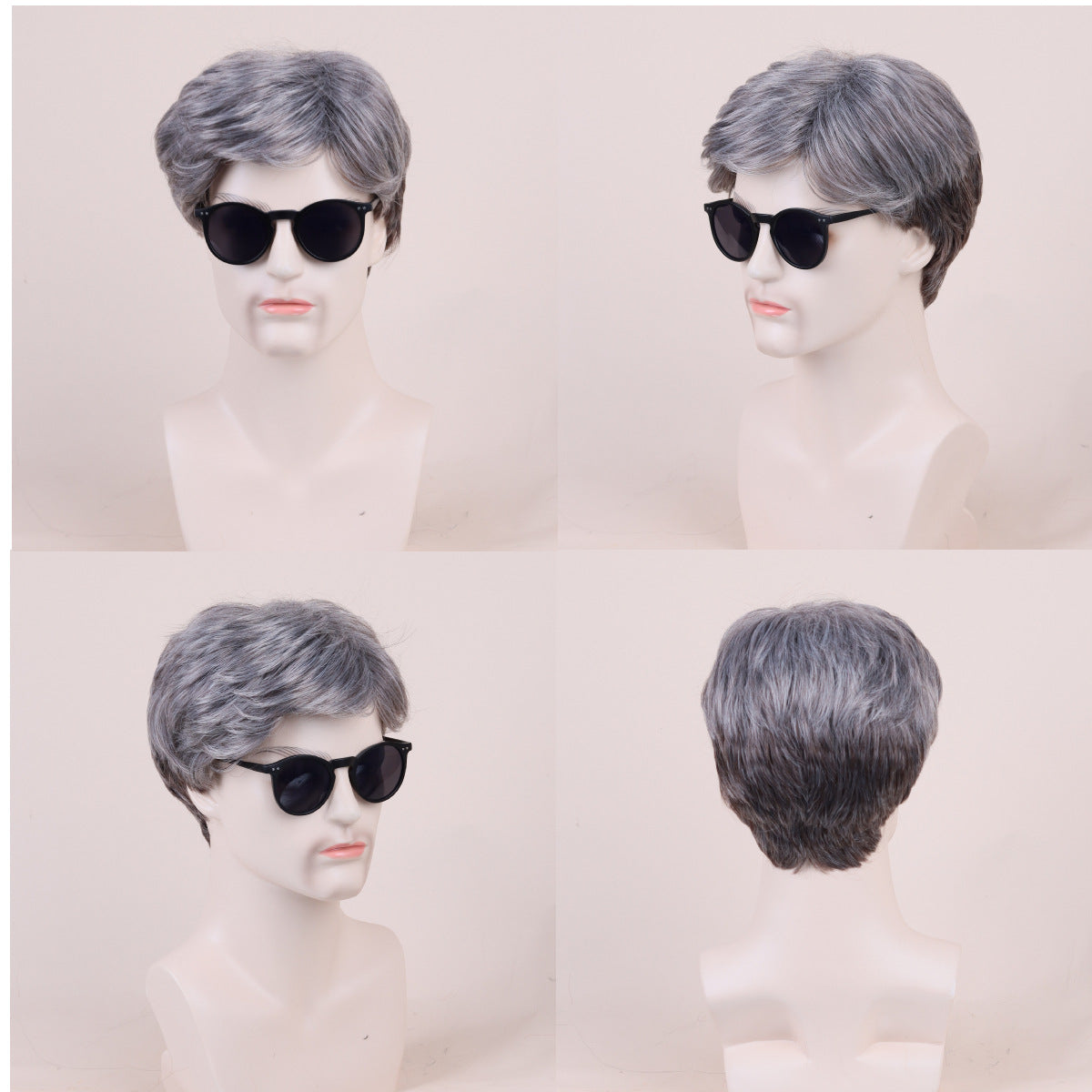 Men's Chemical Fiber Hairstyle Rose Net Sier Wig Short Straight Hair