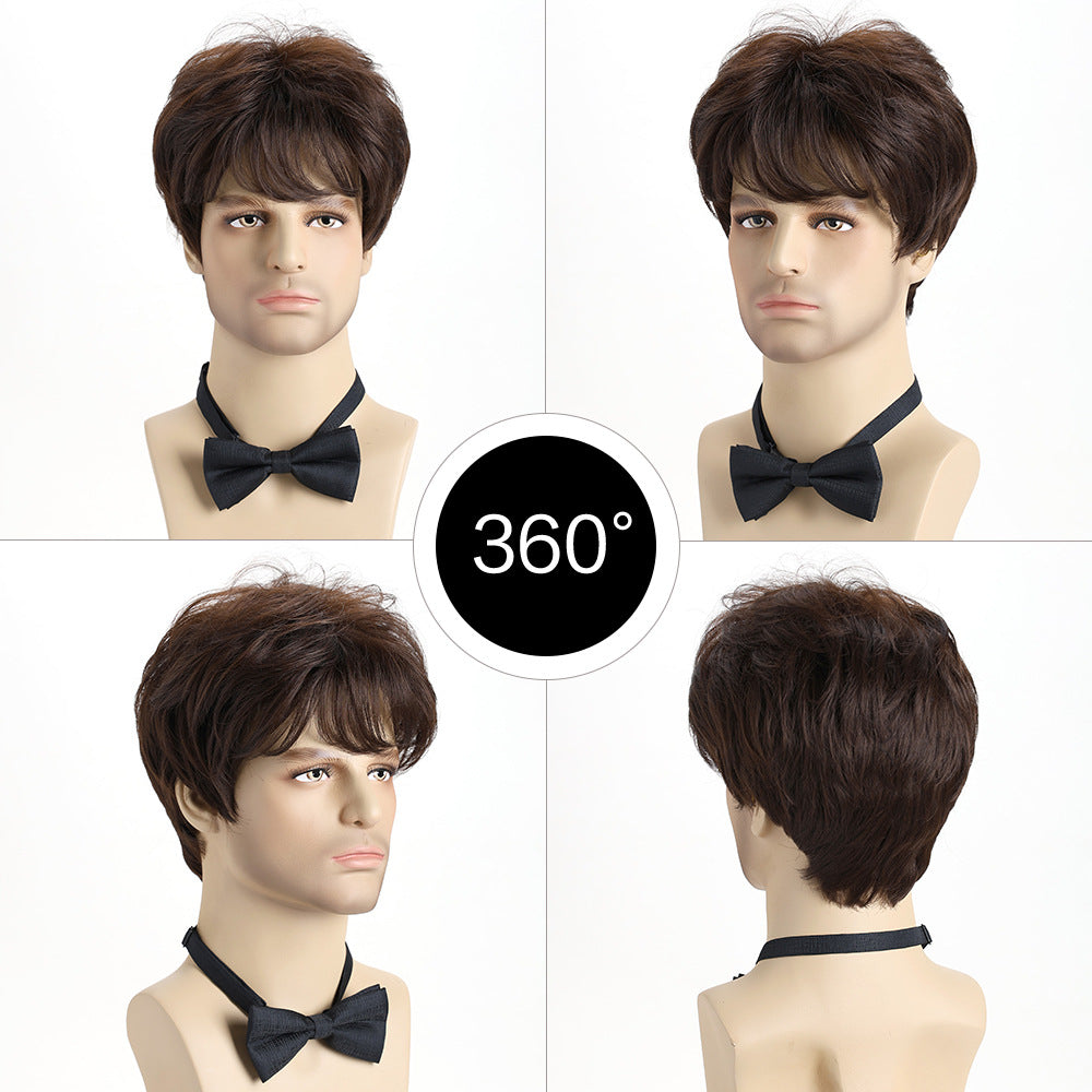 Men's Natural Handsome Short Curly Hair Chemical Wig Long Curls