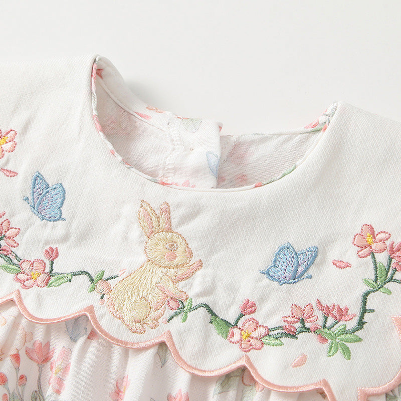 Butterfly Flower Embroidery Jumpsuit Home Comfortable Breathable Short Sleeve Triangle Jumpsuit, Climbing Suit
