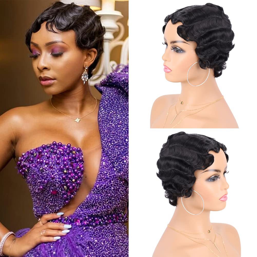 Generation Vintage Hand Push Water Ripple Simulation Wig Short Curly Hair