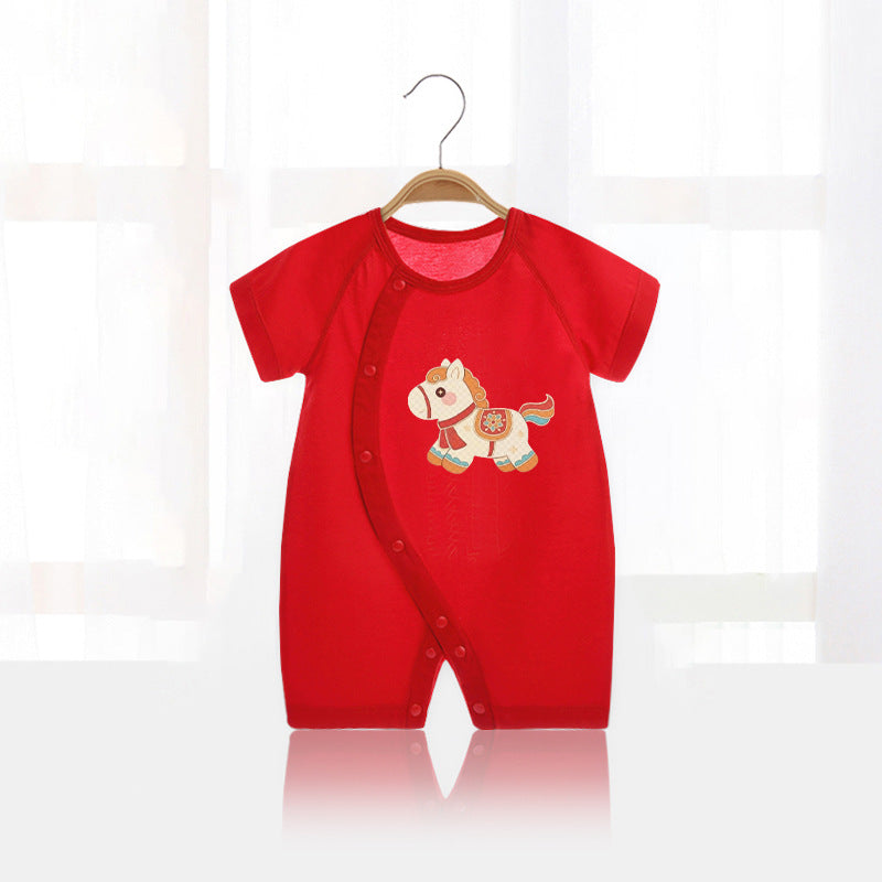 Thin Pure Cotton Red First Month Old Days Banquet Home Jumpsuit, Climbing Suit