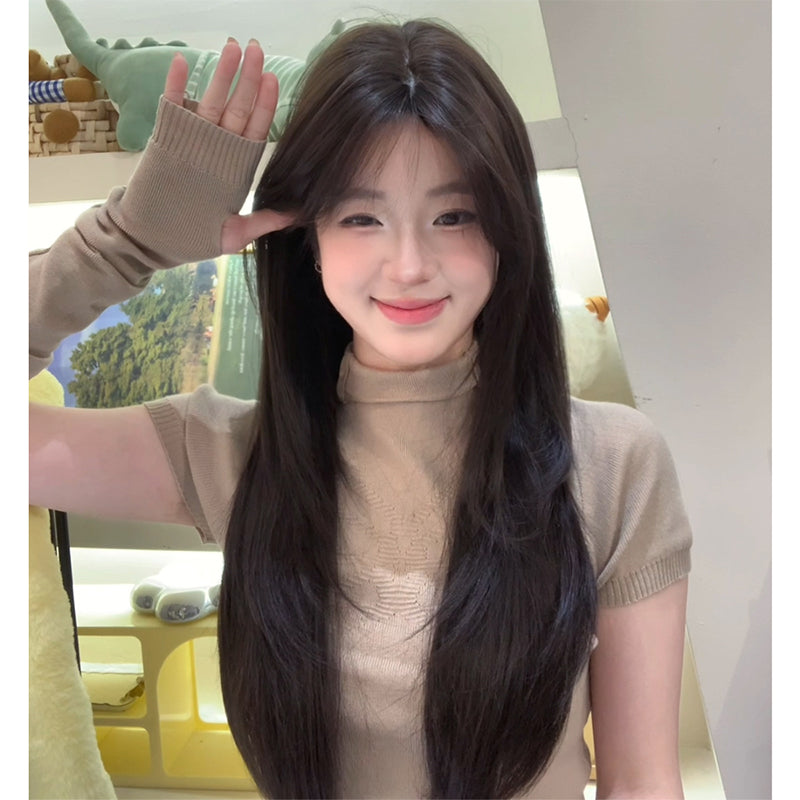 Women's Hair Blue Korean Style Realistic Mid-length Natural Long Straight Wig