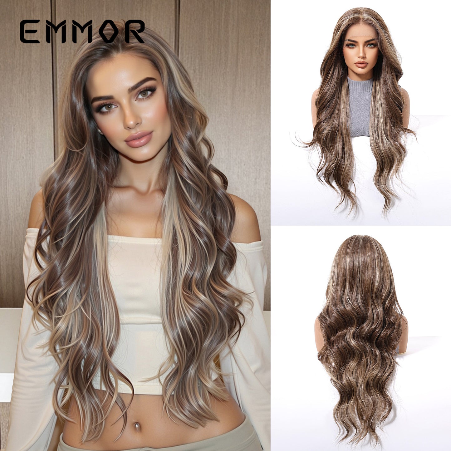 Fiber Dark Brown Curly Hair Realistic Breathable Wig Long Curls