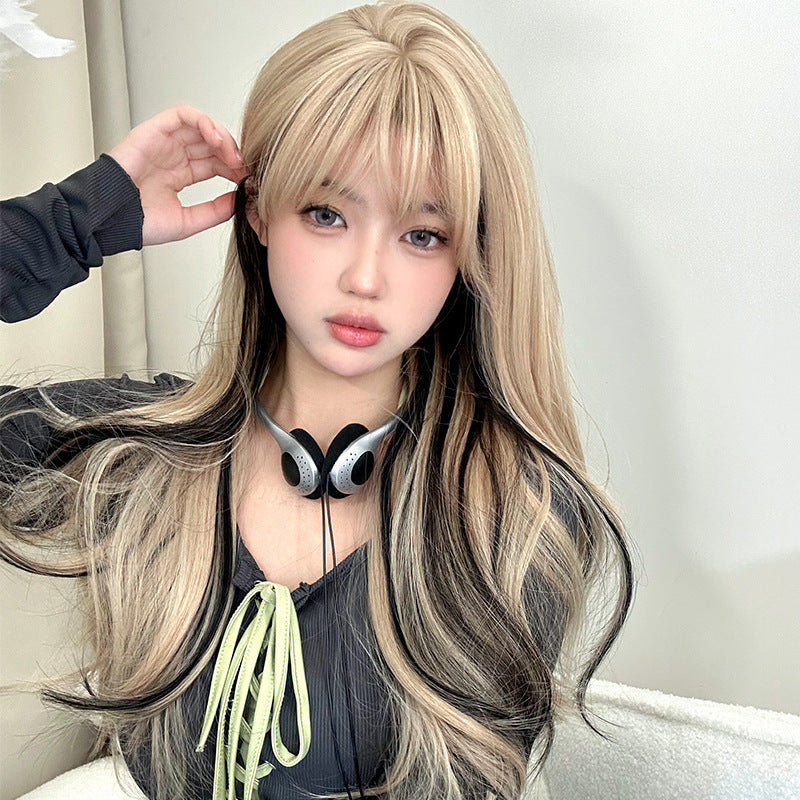 Women's Style Big Wave Pick Dyed Black Curly Long Straight Wig