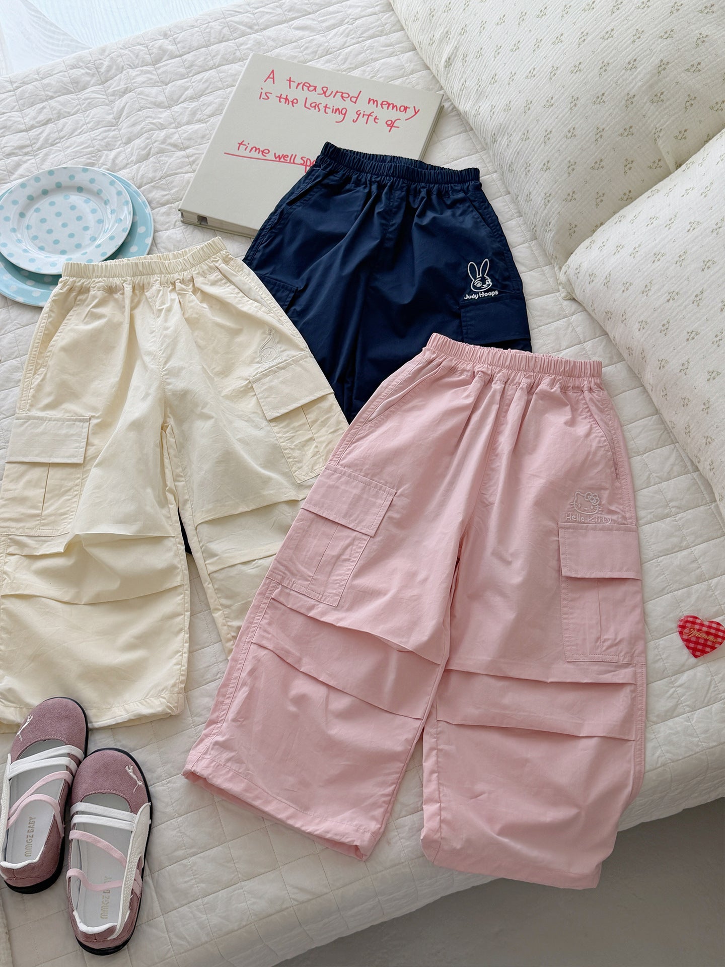 Children's Summer Overalls Light-sensitive Embroidered Large Pocket Washed Children's Pants