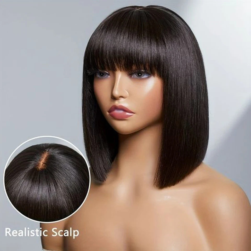Lace Fringe Bob Brazilian Human Straight Real Hair Wig