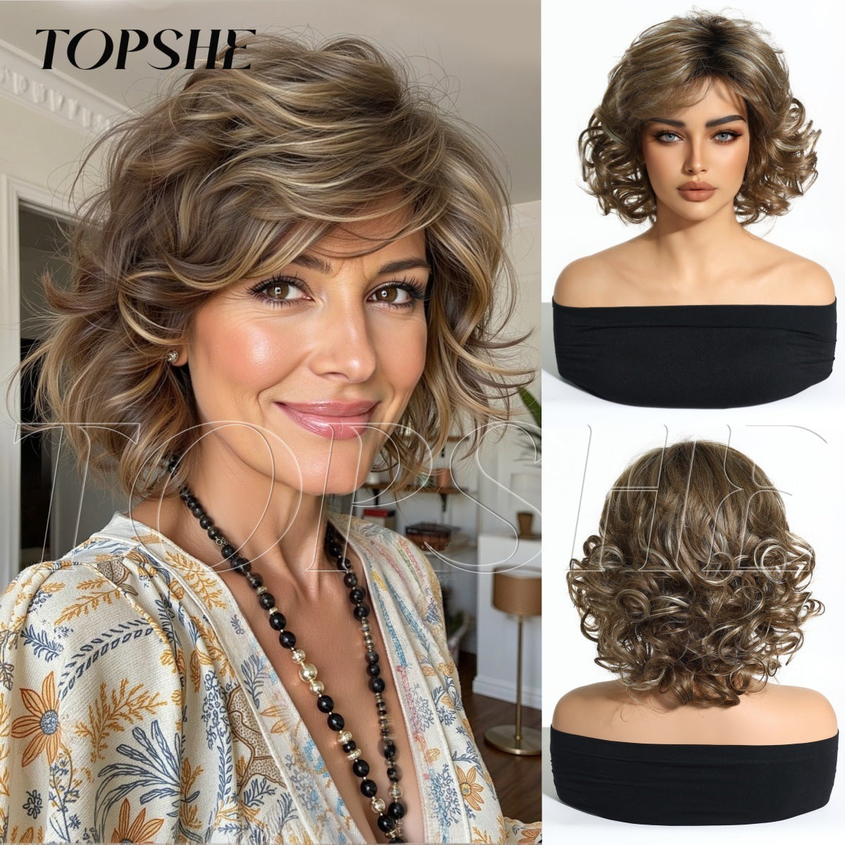 Lady Mom Sier White Fluffy Lifelike Wig Short Curly Hair
