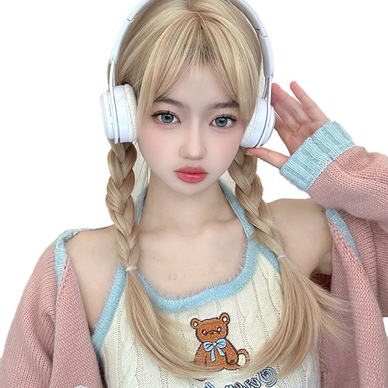 Female Hair Sweet Cute White Gold Color Natural Long Straight Wig