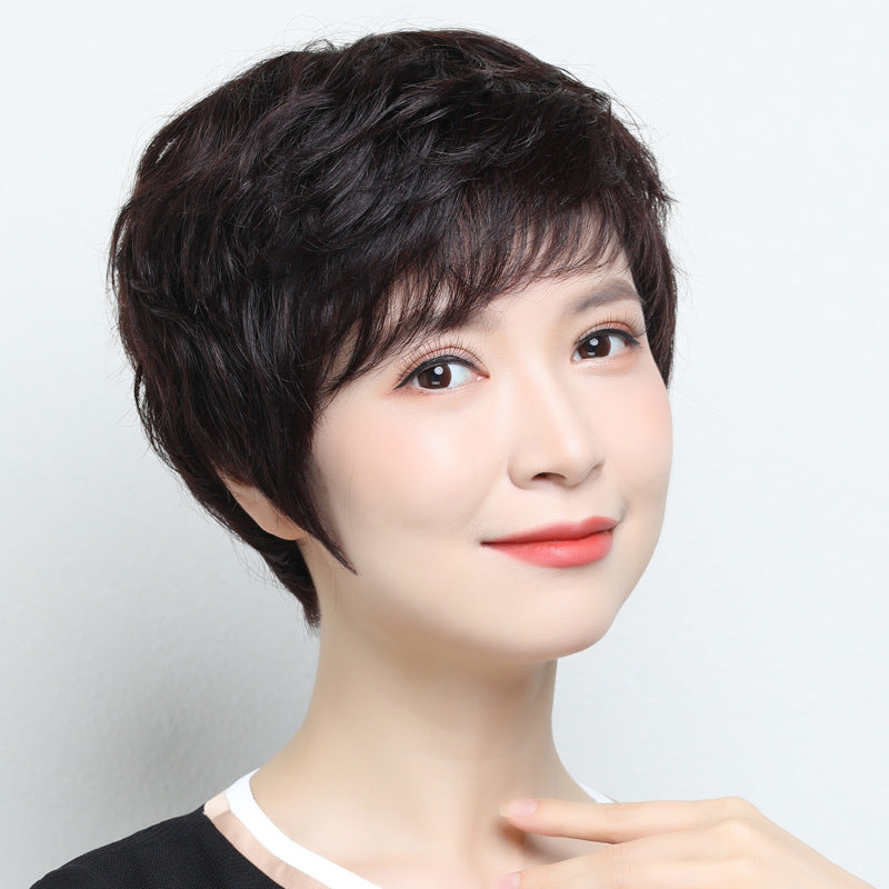 Mom Fashion Full Human Head Cover Natural Real Hair Wig